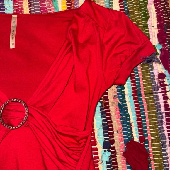 Papaya Red Blouse with Ring Detail - Picture 2 of 2